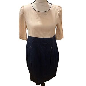 Rodebjer Sheath Dress Pleated Fitted Tailored 100% Cotton Half-Sleeve Size M